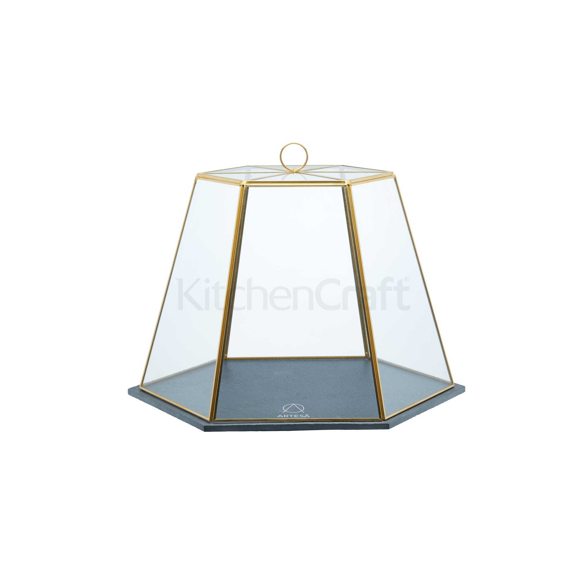 Artesa Hexagonal Glass Serving Cloche with Slate Base