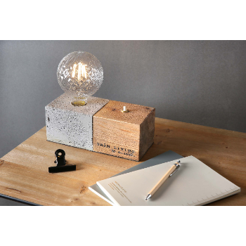 Dröm Collection Rectangular 21 x 8cm Cement and Wood Table Lamp 