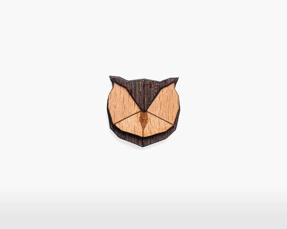 Wooden Amsterdam Natural Wenge and Beech Wood Owl Brooch