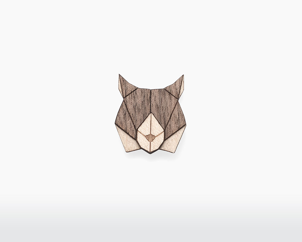 Wooden Amsterdam Natural Maple and Walnut Lynx Brooch