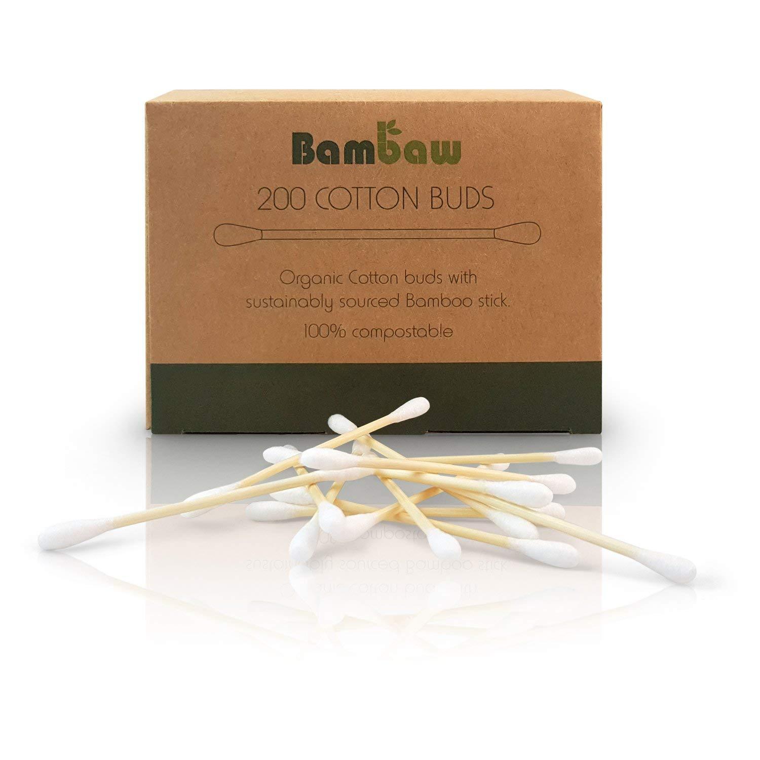 Bambaw Box of 200 Plastic Free Cotton Buds - organic