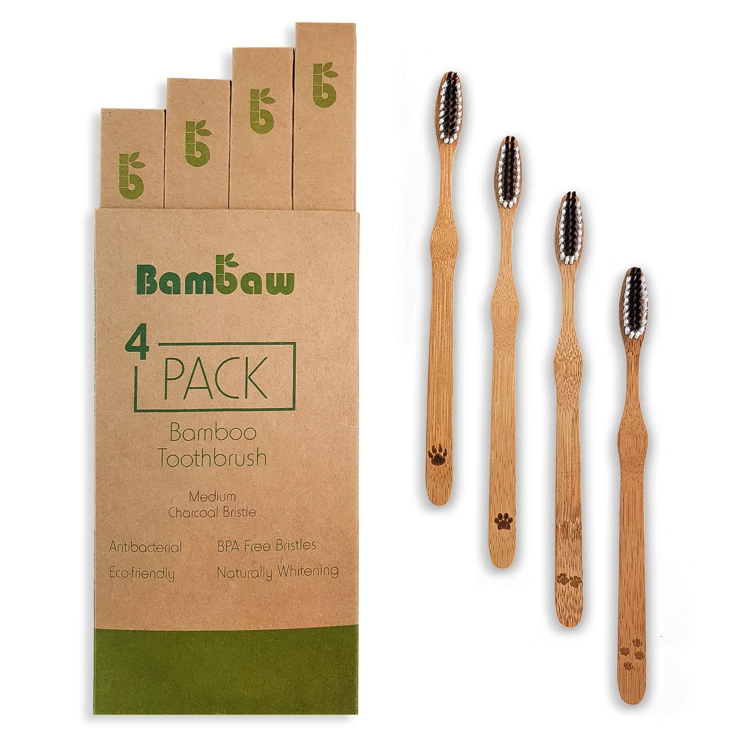 Bambaw Pack of 4 Bamboo Toothbrushes Medium