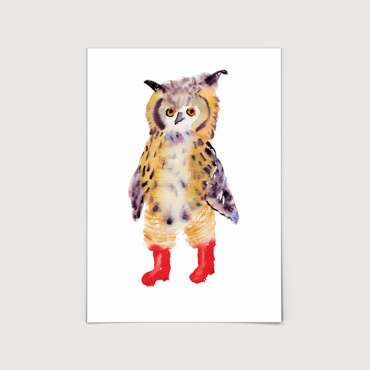 Rosie Webb  Owl in Boots A3 Art Print