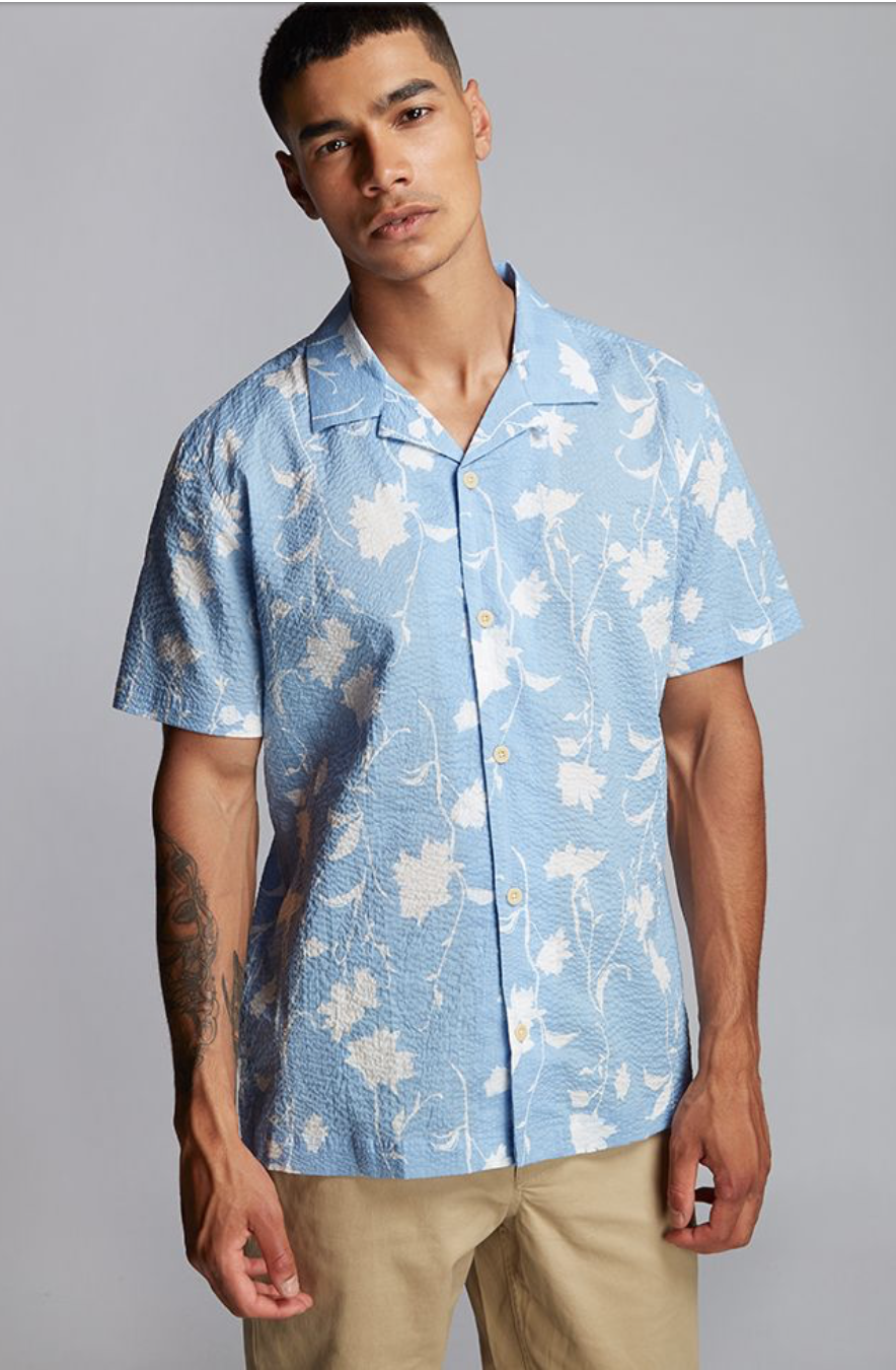 Hymn Shade Abstract Floral Resort Shirt - Blue 