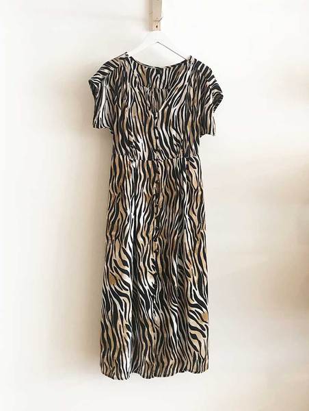 Trouva: Sissel Button Midi Dress Birch Zebra