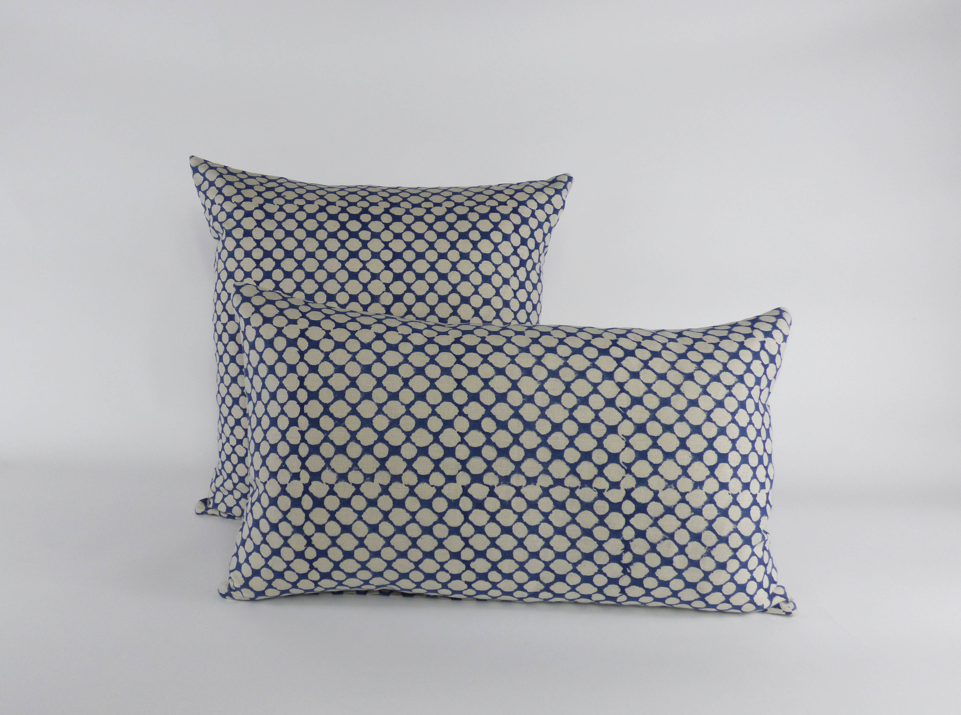 Indigo & Wills Blue Honeycomb Design Linen Cushions