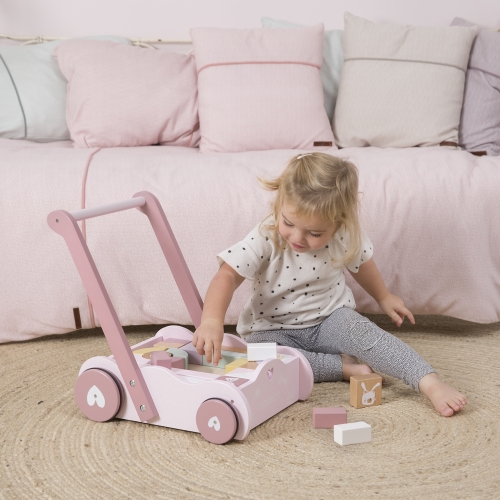 pink wooden baby walker