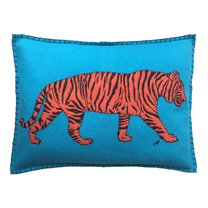 Jan Constantine Blue Felt Woolen Tiger Cushion