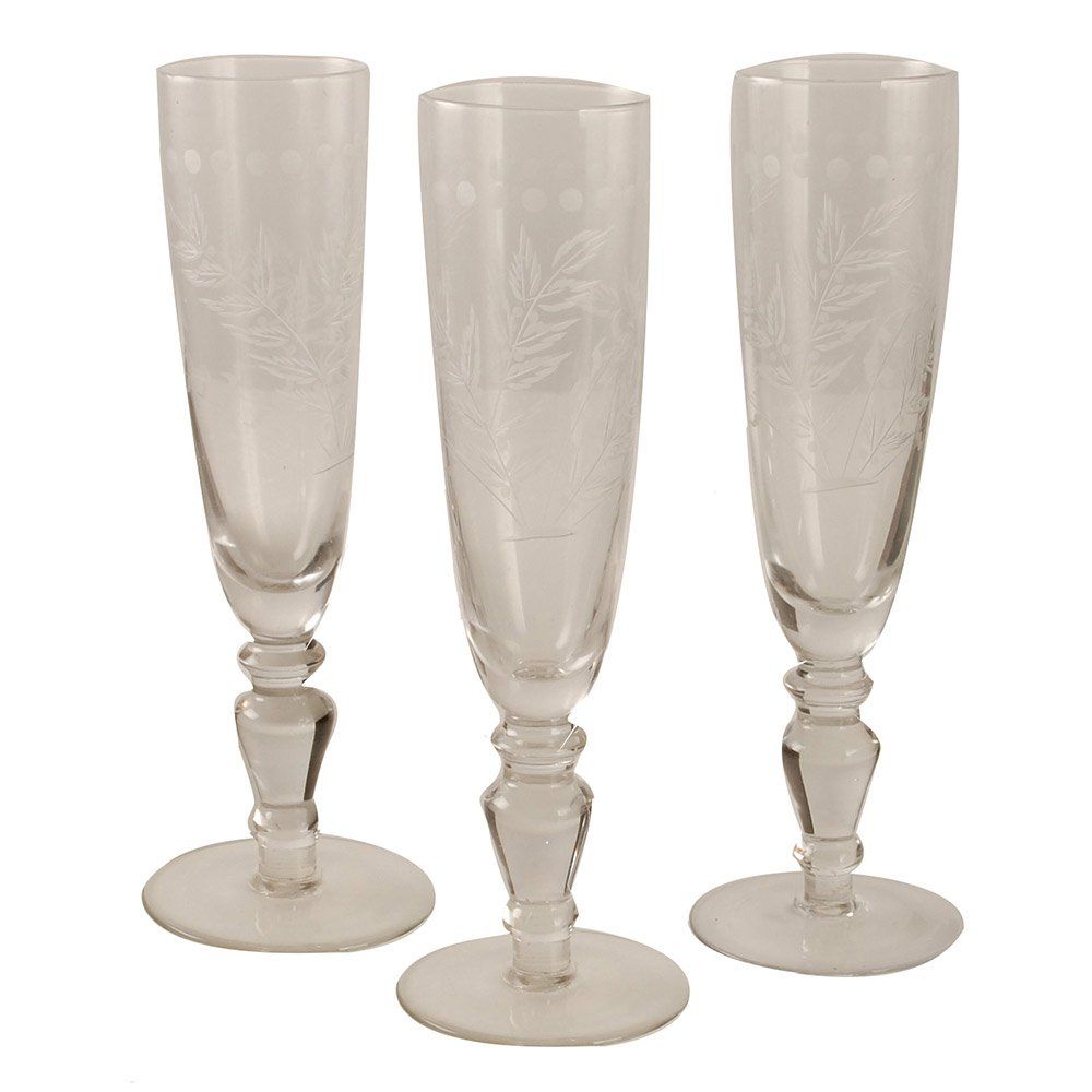 Grand Illusions Pair of Clear Etched Champagne Flutes