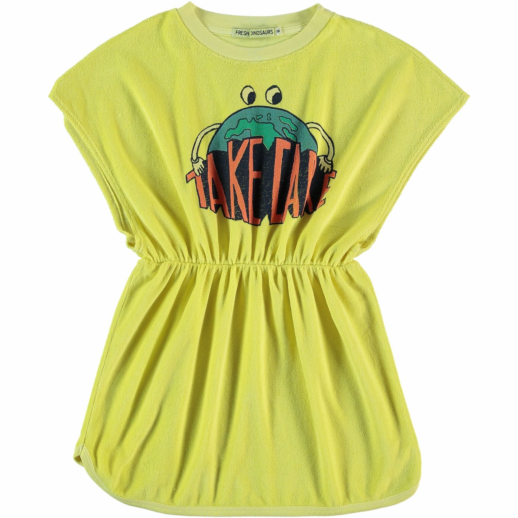 Fresh Dinosaurs Yellow Cotton Take Care Girls Dress