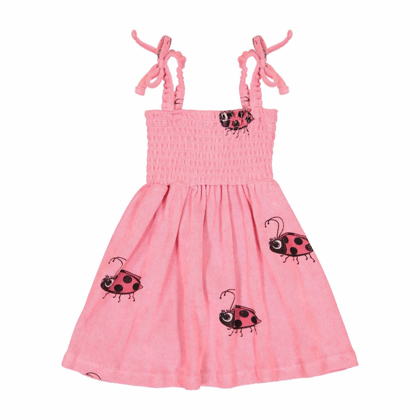 Hugo Loves Tiki Pink Cotton Terry 80s Ladybug Girls Dress