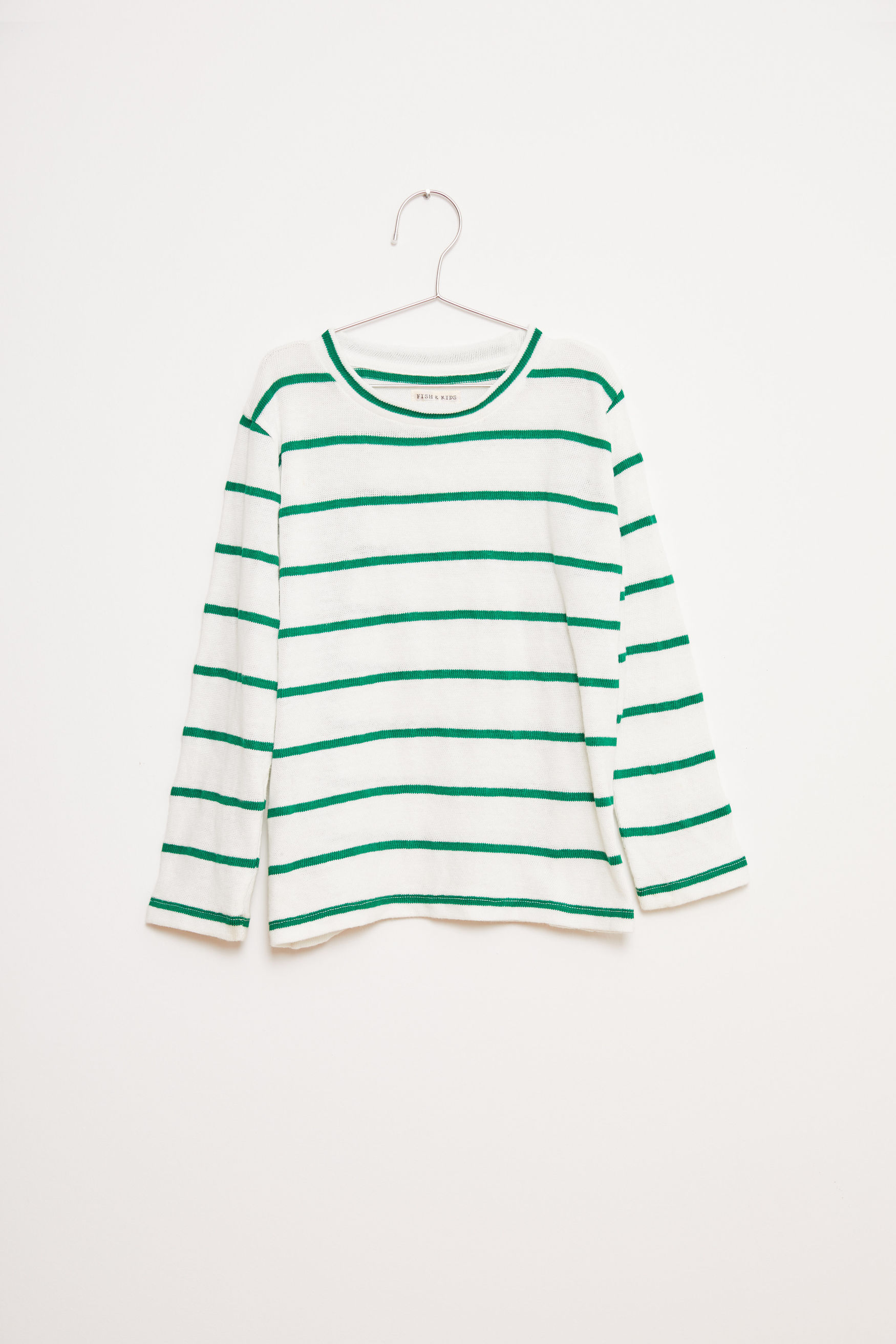 Fish & Kids White and Green Cotton Stripes Kids T Shirt