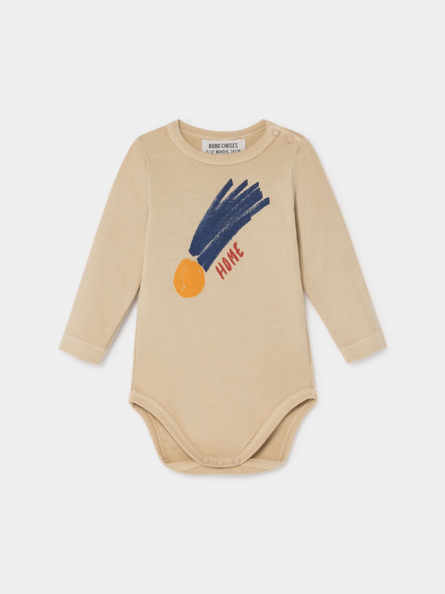 Bobo Choses Beige Organic Cotton A Star Home Long Sleeve Baby Bodysuit