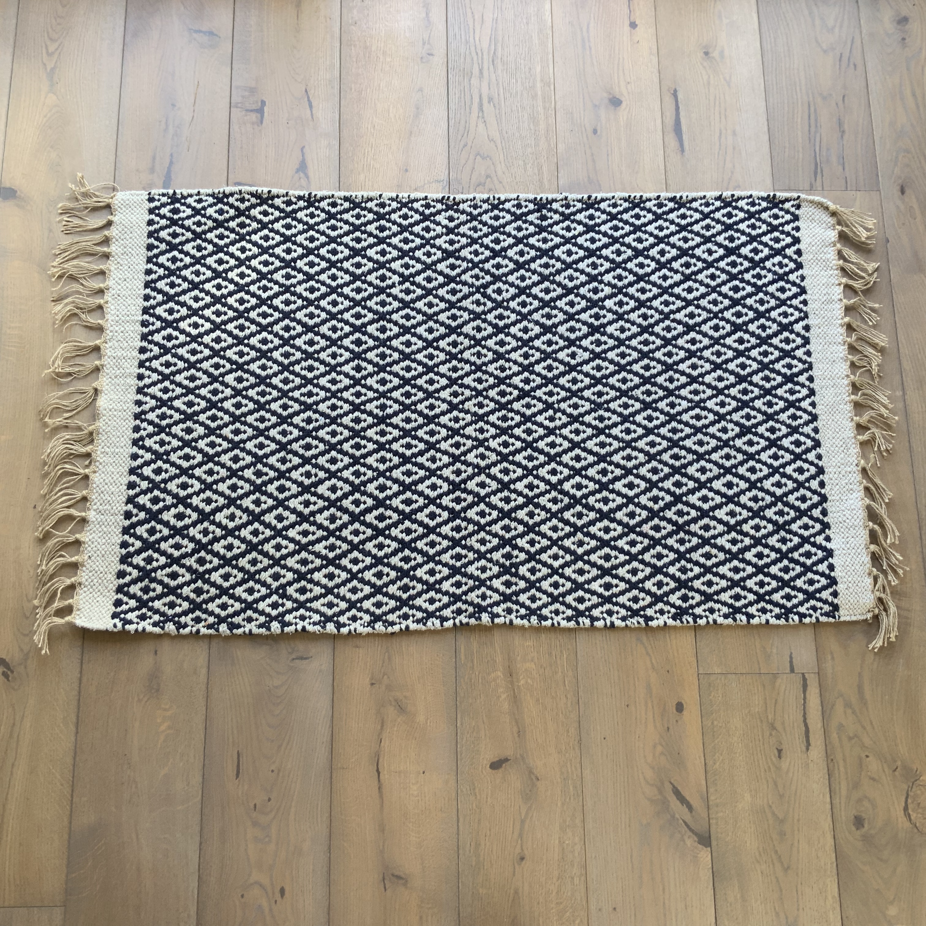 Bill & Edna Black diamond weave pattern cotton & jute rug