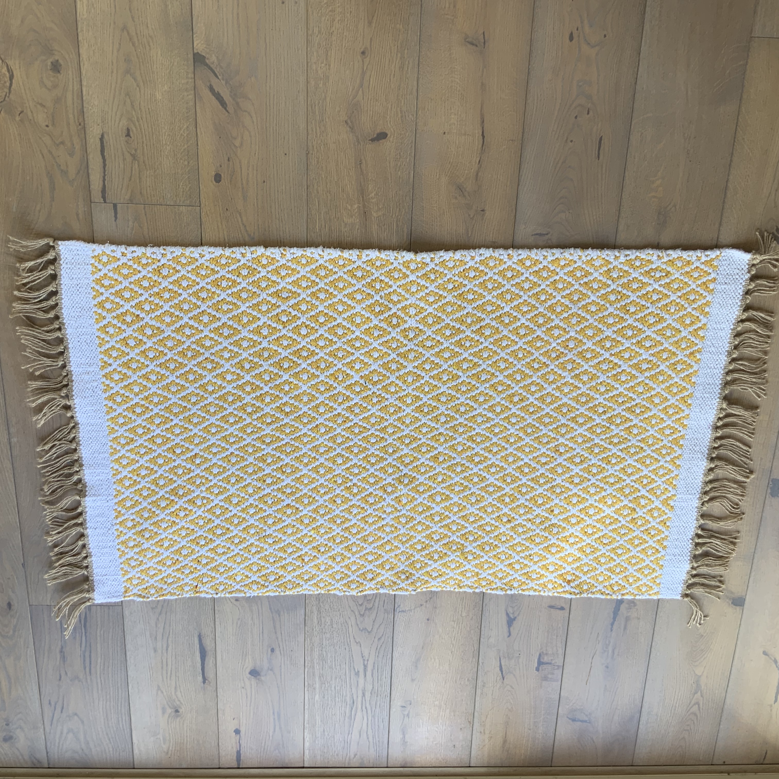 Bill & Edna Ochre Yellow Diamond Weave Cotton & Jute Eco Rug