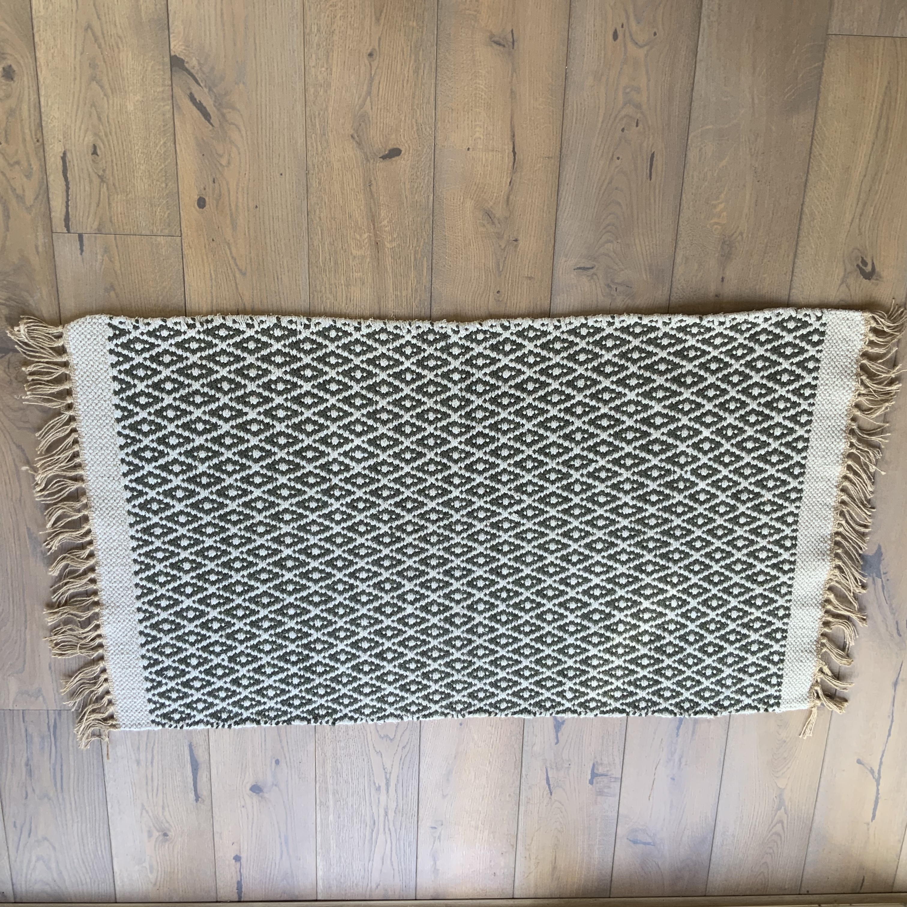 Bill & Edna Olive Green diamond weave cotton & jute eco rug