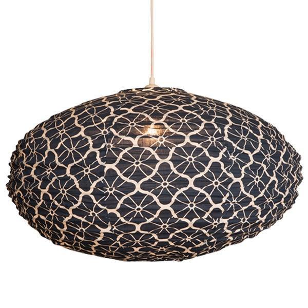 Curiouser and Curiouser Large 80cm Cream and Indigo Lotus Cotton Pendant Lampshade