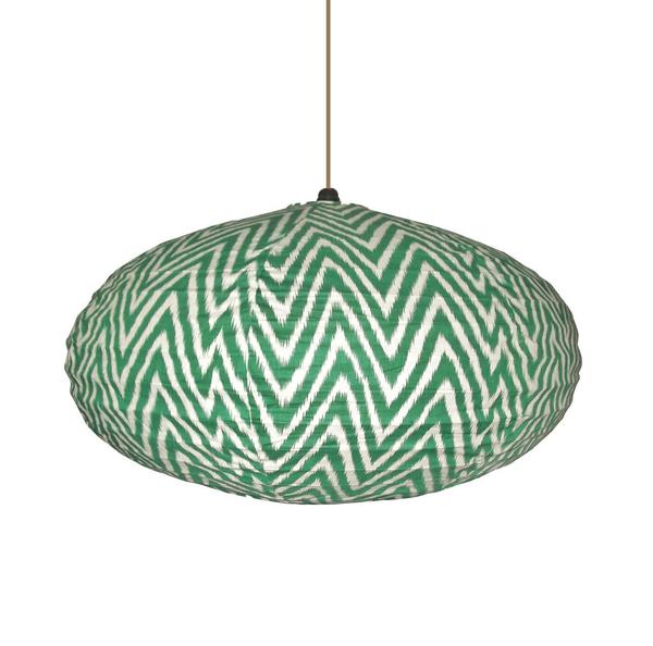 Curiouser and Curiouser Small 60cm Cream and Green Zig Zag Cotton Pendant Lampshade