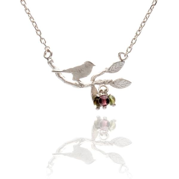 Amanda Coleman Tiny Sterling Silver Bird On A Branch Necklace