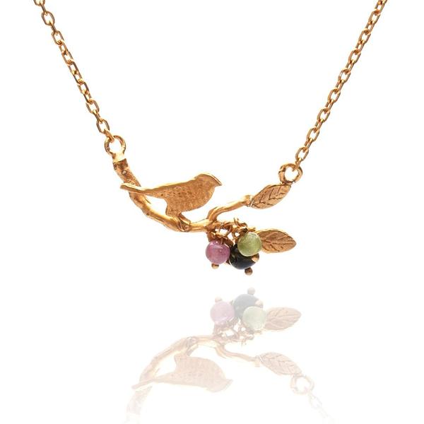 Amanda Coleman Tiny Gold Vermeil Bird On A Branch Necklace