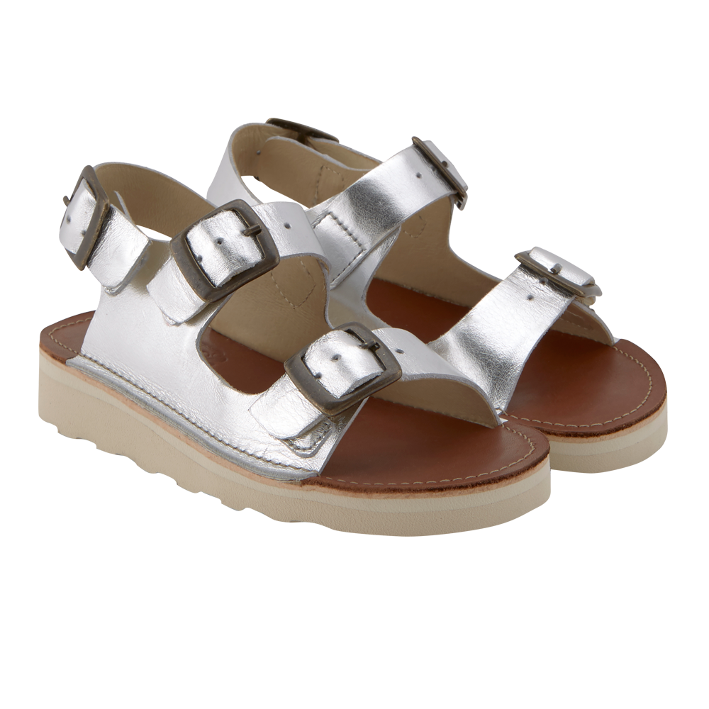 Young Soles Silver Leather Spike Kids Sandals