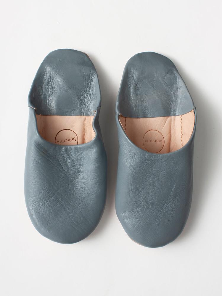 Grey Leather Babouche Slippers