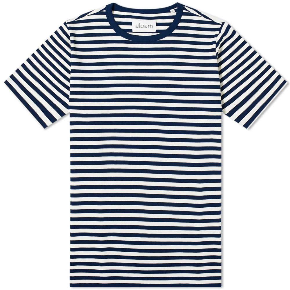 Albam Fletcher Stripe T-Shirt - Navy / Ecru