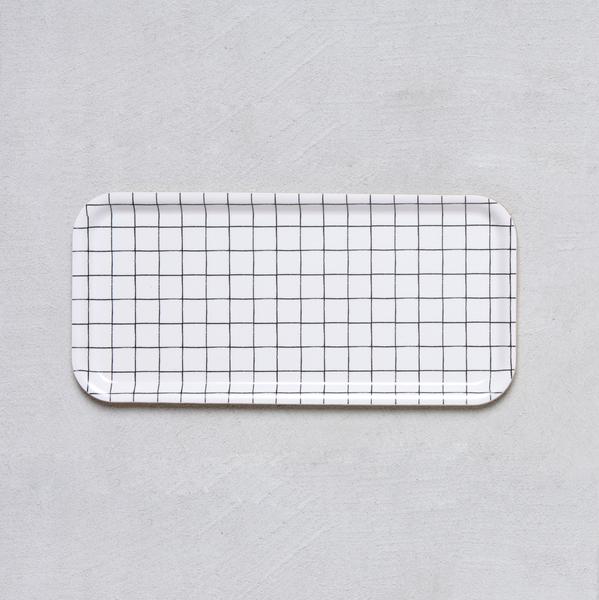 Micush Black and White Grid Birch Wood Tray