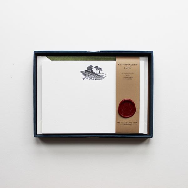 Meticulous Ink Landscape Letterpress Correspondence Cards