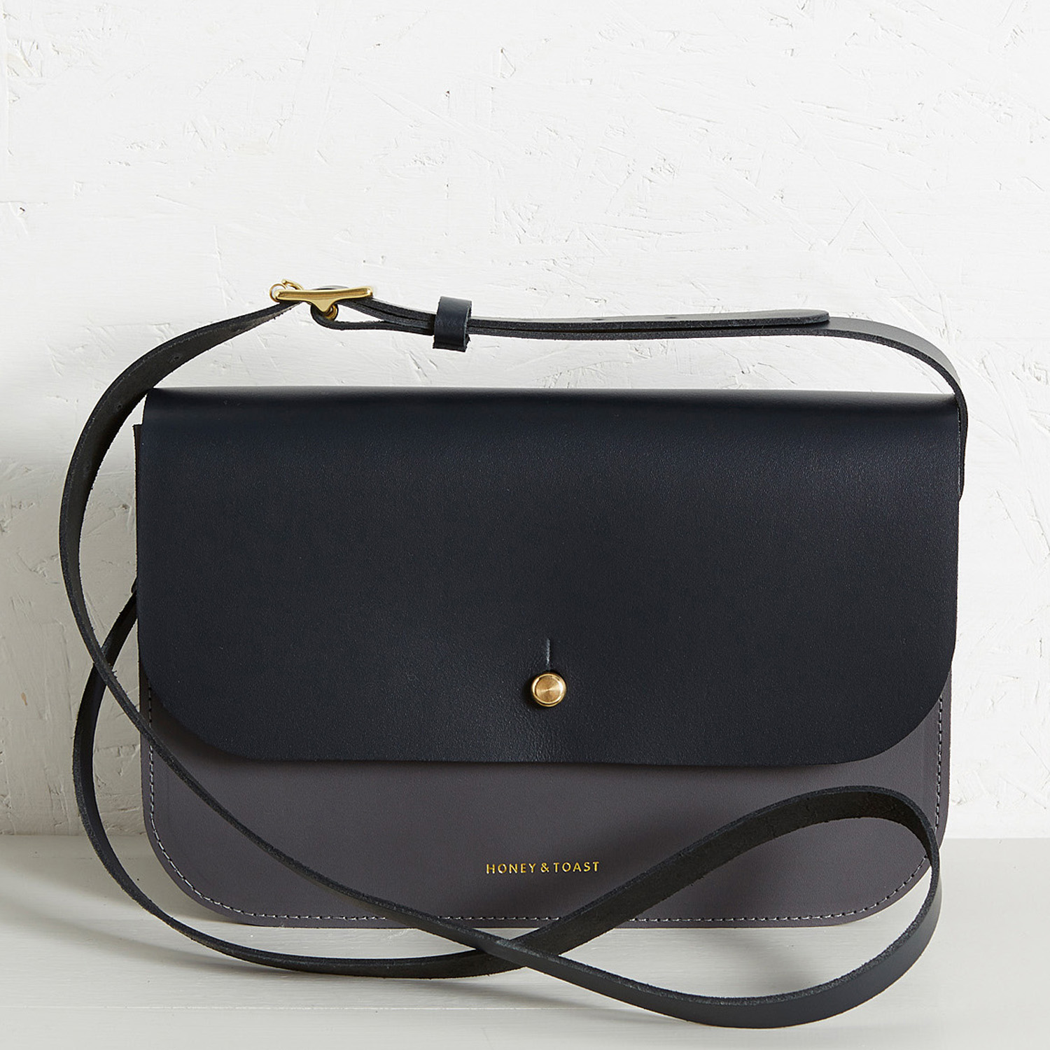 Honey and Toast Navy Blue and Stone Grey Eddie Bag