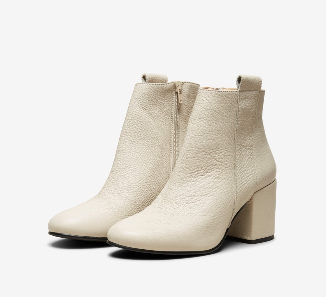 Stone Coloured Block Heel Ankle Boot