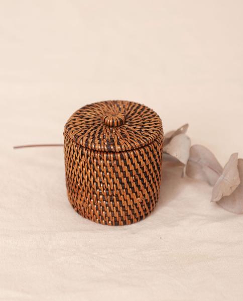 Beaumont Organic Putri Dark Brown Rattan Mini Lidded Pot