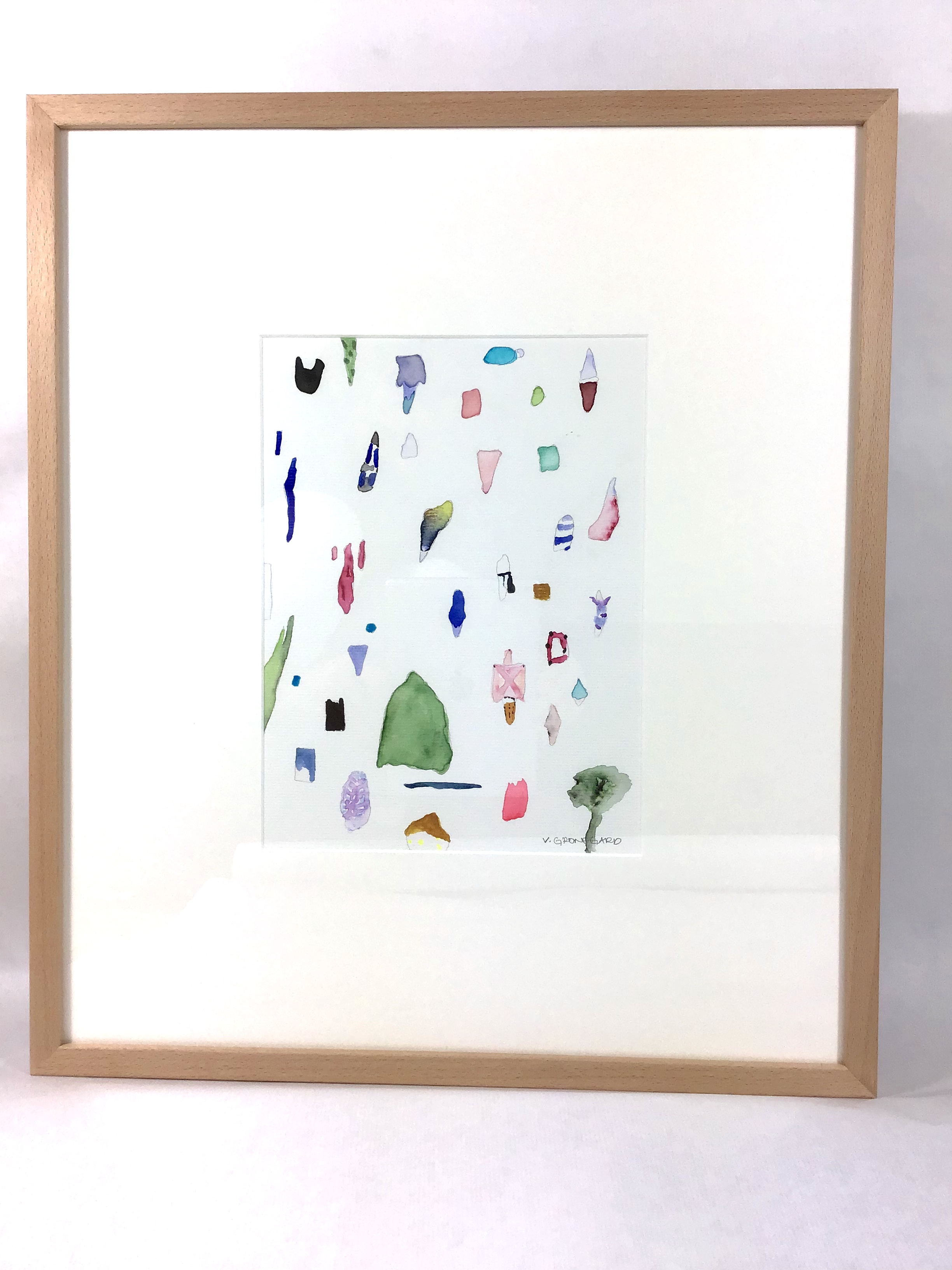 Gronegard Multicolor Framed Watercolor Drawing