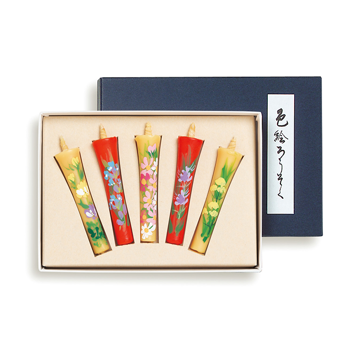 Shoyeido Hand Painted Japanese Candles Made of Rice Bran Wax  - Set of 5