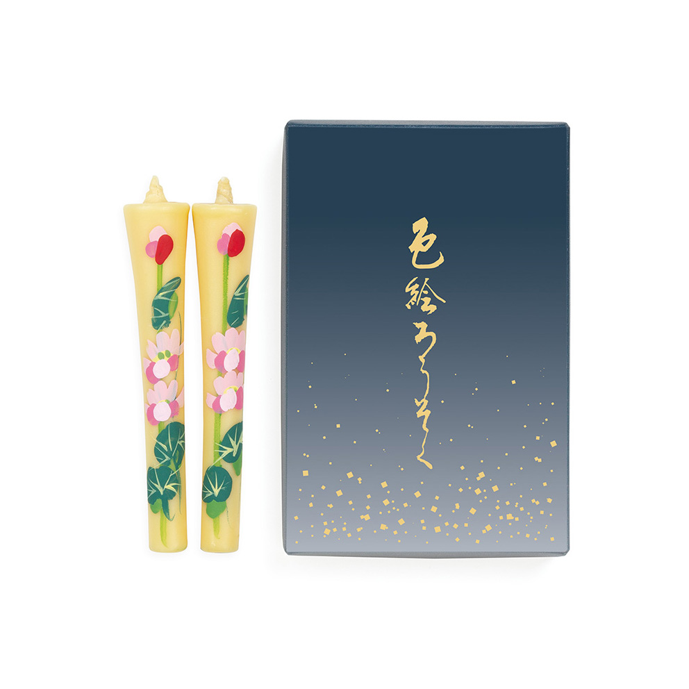 Shoyeido Hand Painted Japanese Candles Made of Rice Bran Wax  - Set of 2