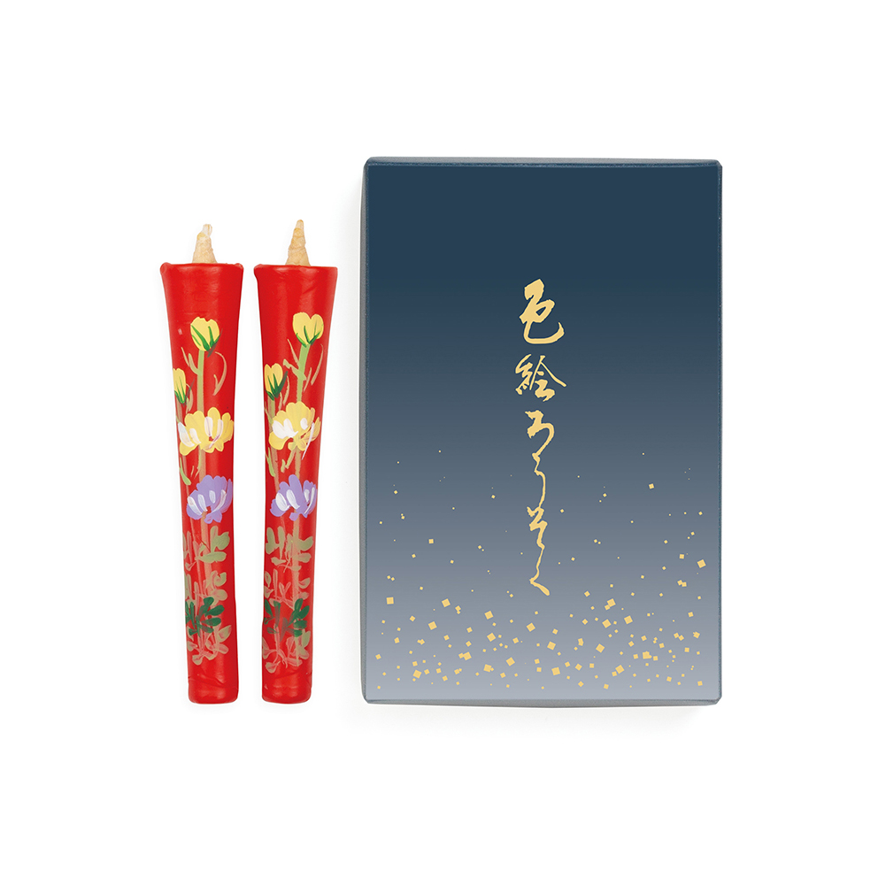 Shoyeido Hand Painted Red Japanese Candles Made of Rice Bran Wax  - Set of 2