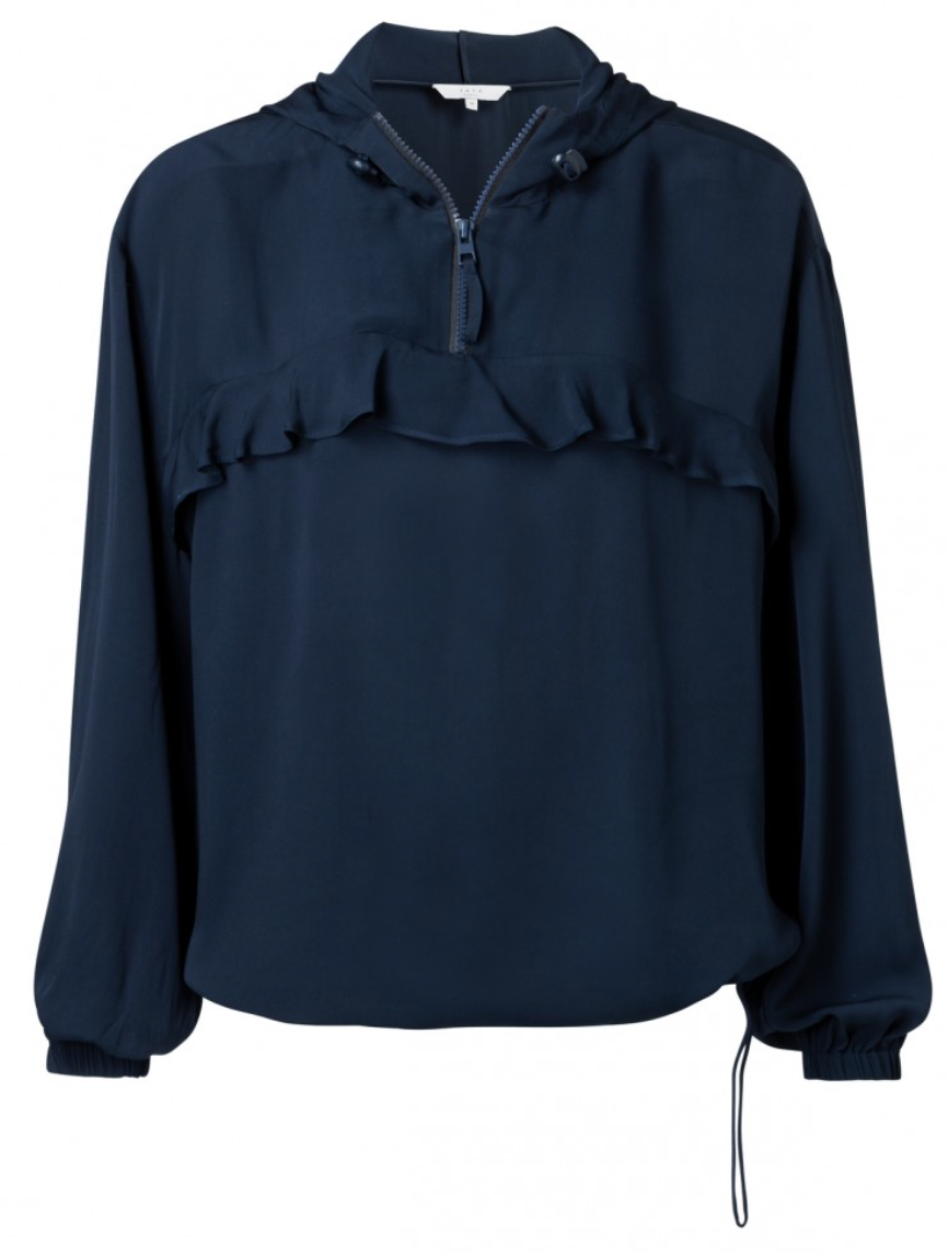 Yaya Hooded Blouse with Ruffles - Dark Sapphire 