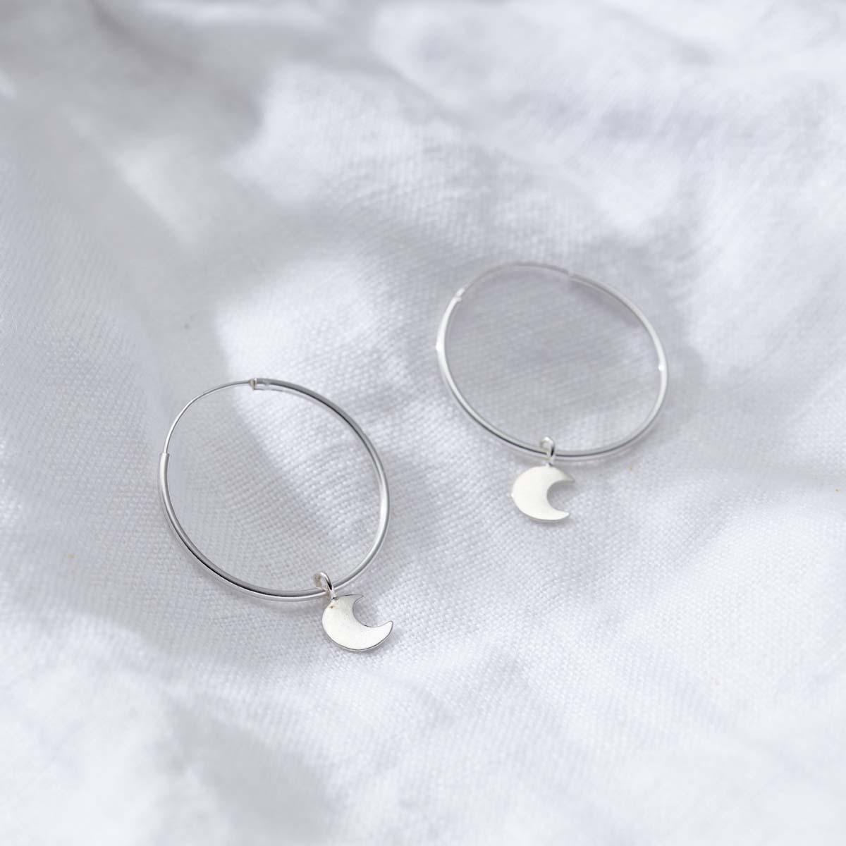 Posh Totty Designs Silver Large Hoop Moon Charm Earrings