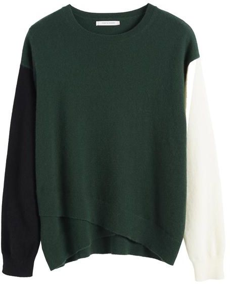 Chinti & Parker Cross Hem Sweater in Green with Black / Cream