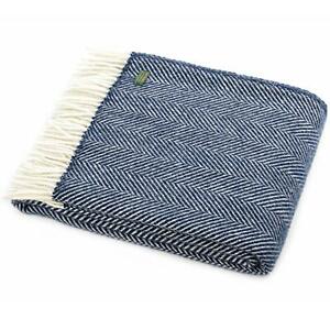 Tweedmill Pure New Wool Fishbone Throw in Navy Blue