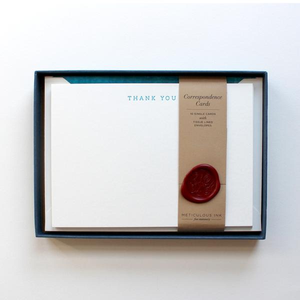 Meticulous Ink Thank You Letterpress Correspondence Cards - Teal Serif
