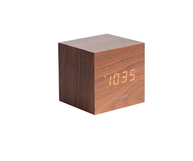 Karlsson Dark Wood Veneer Mini Cube Alarm Clock 