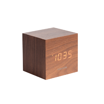 karlsson-dark-wood-veneer-mini-cube-alarm-clock