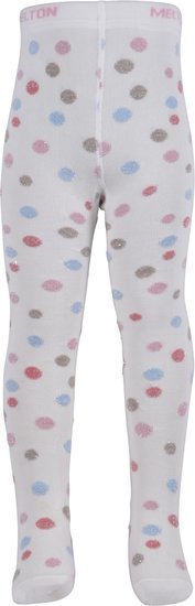 Melton White Cotton Lurex Tights with Colored Dots