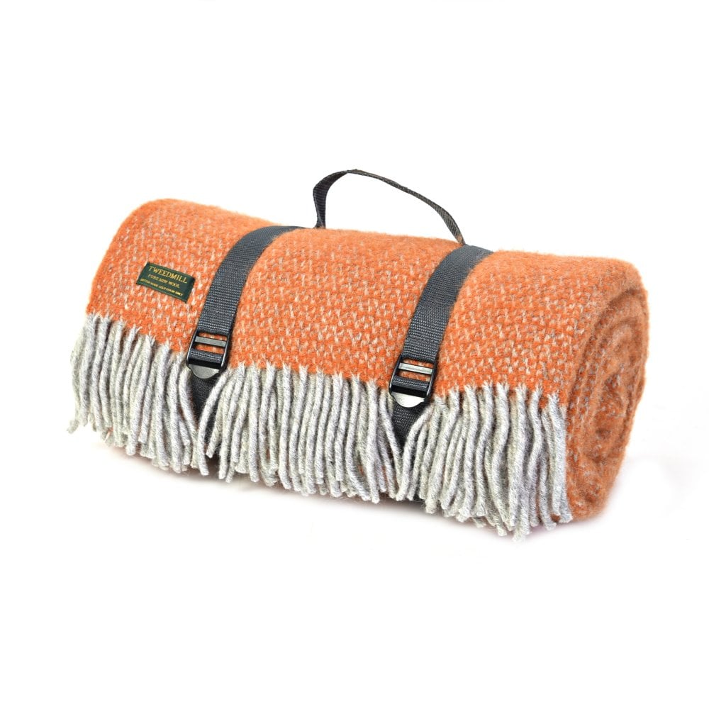 Tweedmill Pumpkin/Grey Illusion Polo Picnic Rug with Waterproof Backing