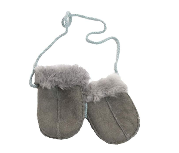 T&SHOP Grey Childrens Sheepskin Suede Mittens on String