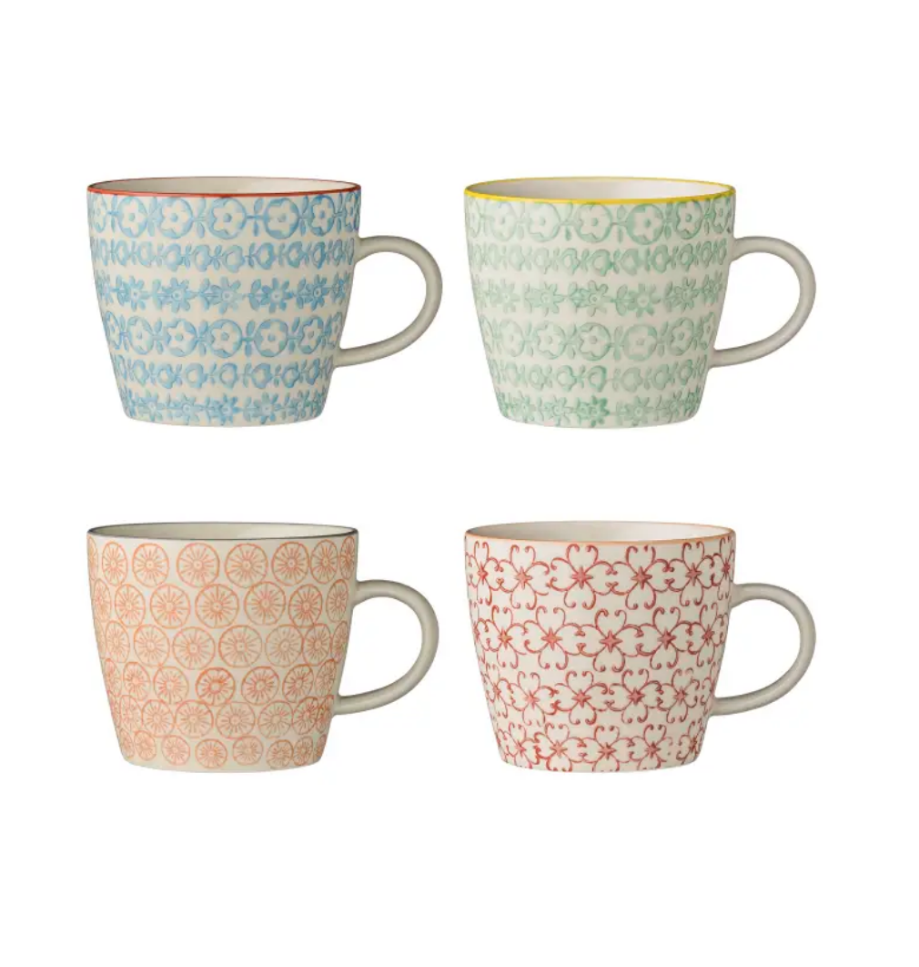 Four Carla Patterned Stoneware Mugs