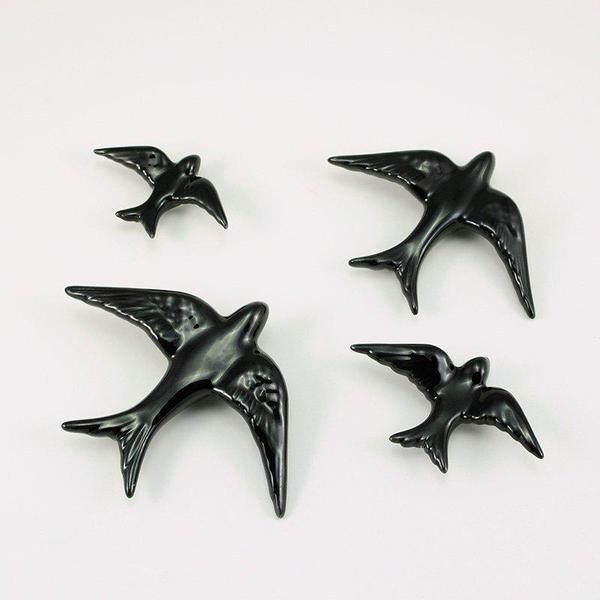 casa atlantica Ceramic Swallows Black Set Of 4