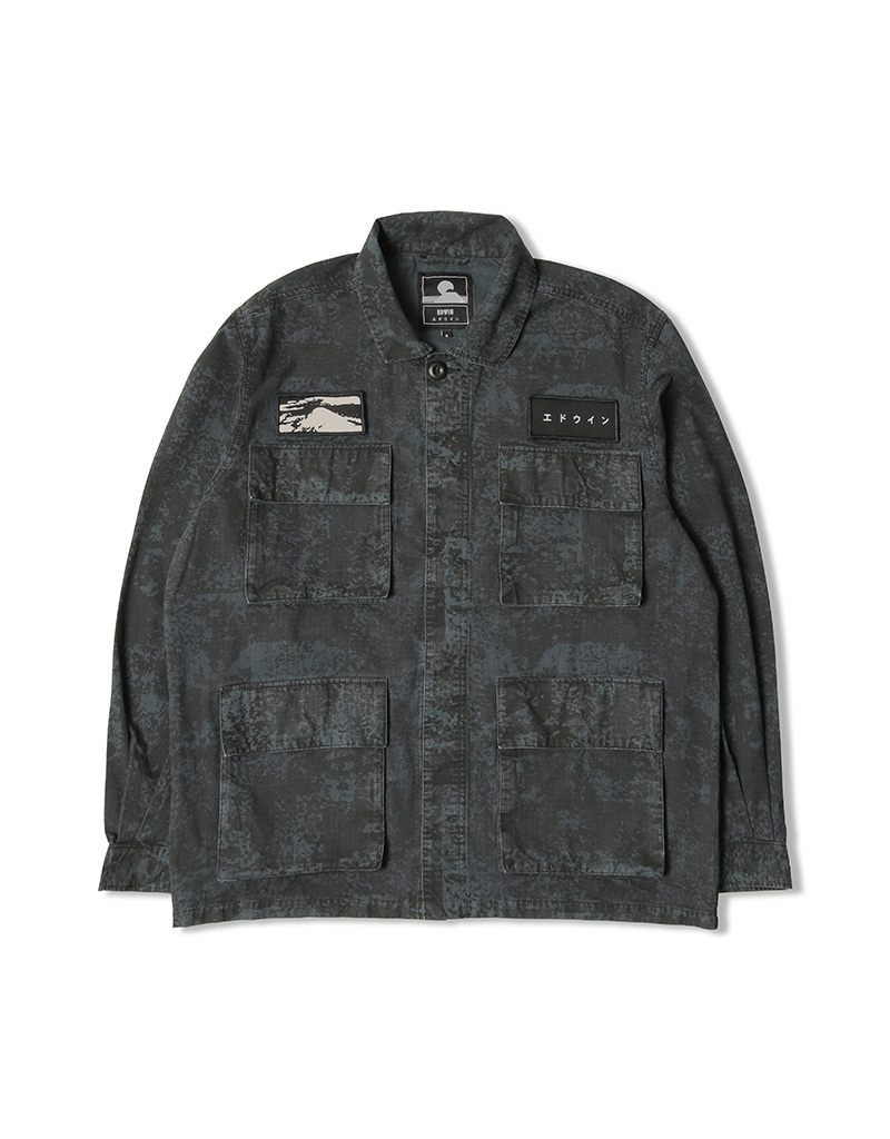 Edwin Anthracite Black Cotton Ebony Abstract Camo Survival Jacket