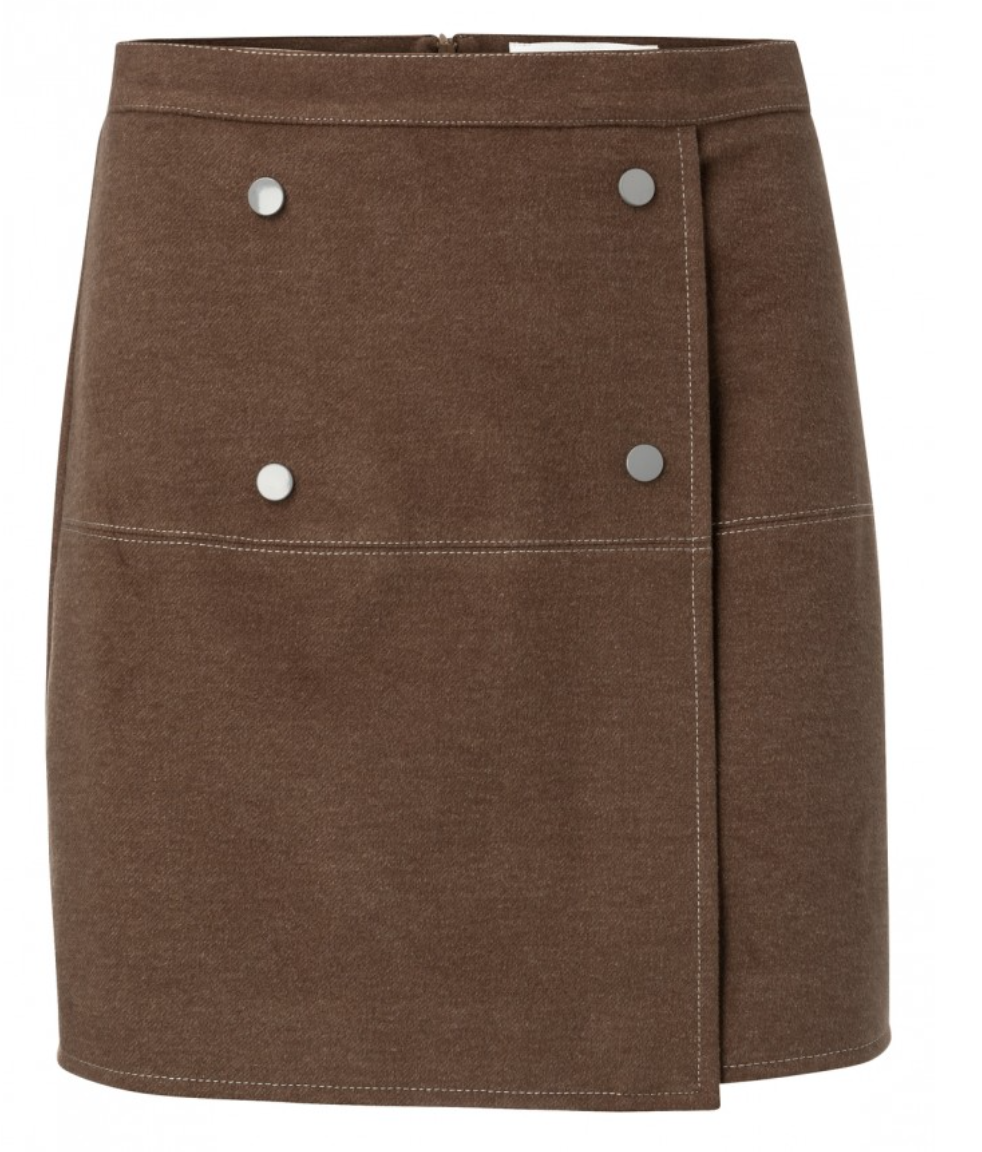 Yaya Wrap Skirt with Buttons - Greyish Brown 